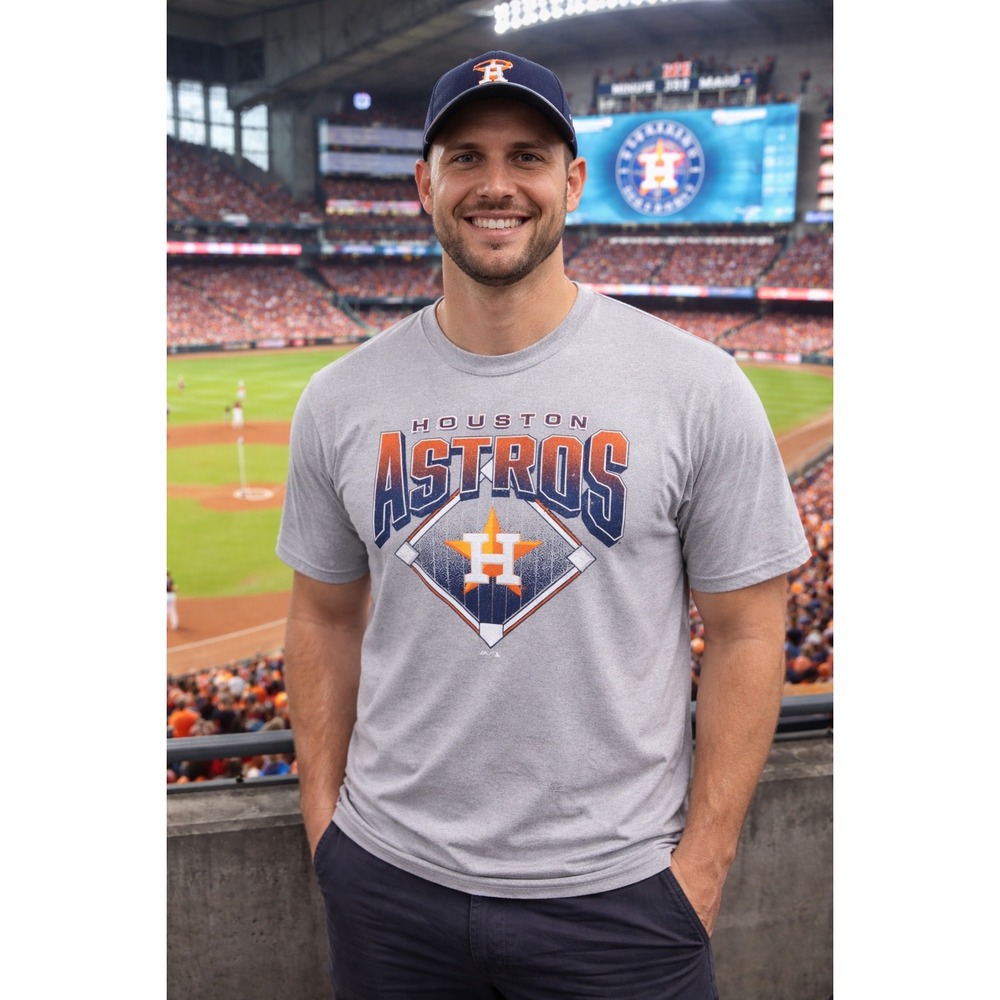 Majestic Houston Astros‎ MLB Baseball T Shirt Heather Gray New With Tags Large